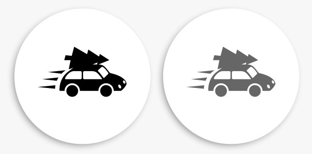 送圣诞树的汽车黑白圆形图标图片下载