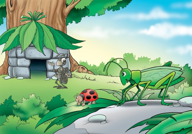 树旁昆虫插图图片下载