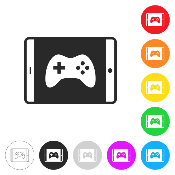 平板电脑视频游戏。彩色按钮上的图标图片下载