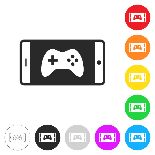 智能手机上的视频游戏。彩色按钮上的图标图片下载