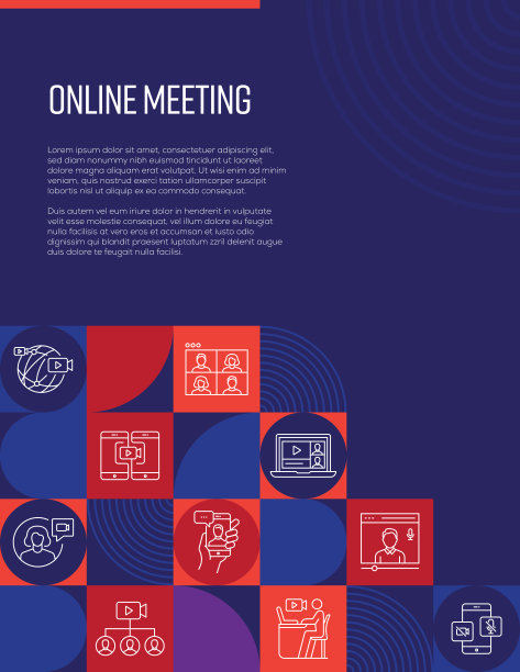 在线会议和视频通话相关的设计与线路图标。简单的轮廓符号图标。图片下载