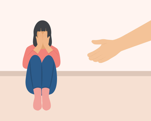 人类的手帮助坐在地板上悲伤孤独的女人。心理健康援助和支持概念图片下载