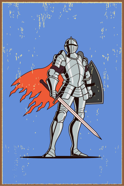 矢量复古中世纪骑士海报插图图片下载