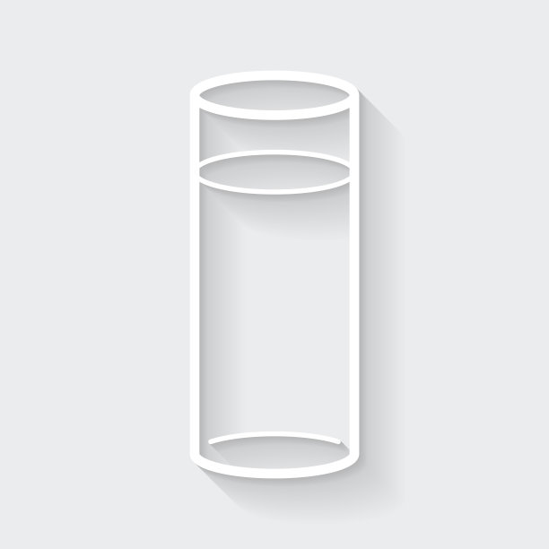 一杯苏打水。图标与空白背景上的长阴影-平面设计图片下载