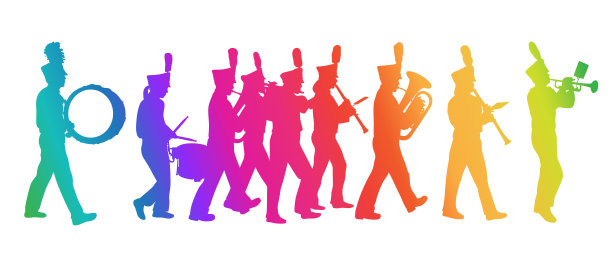 行进乐队剪影全阵容彩虹图片下载