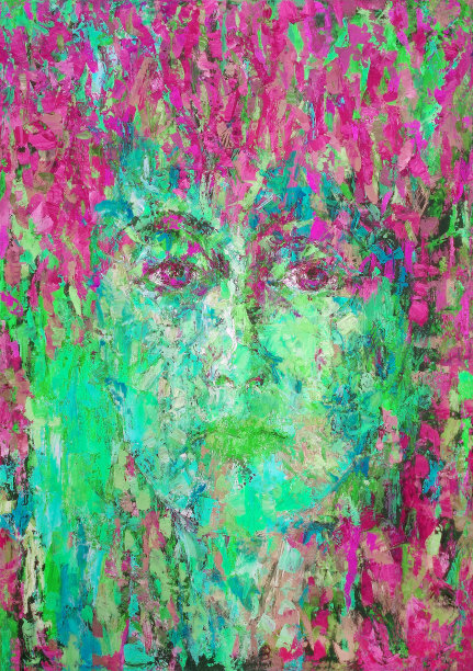 插图油画肖像的女人在红绿色调图片下载