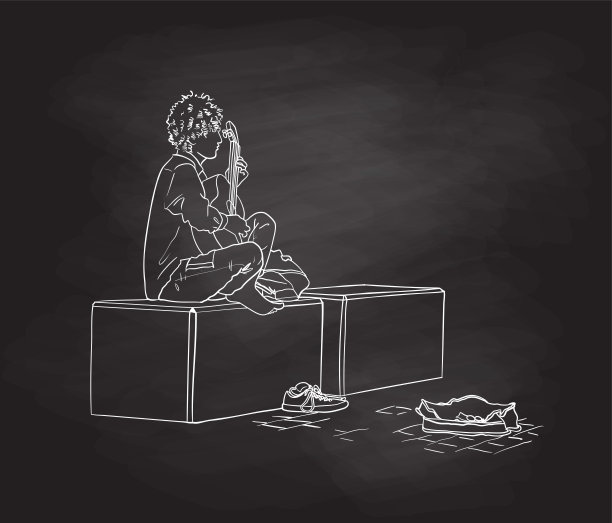 街头吉他手玩赤脚黑板图片下载