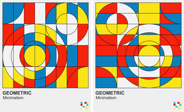 蒙德里安色彩风格几何极简主义圆形图案背景图片下载