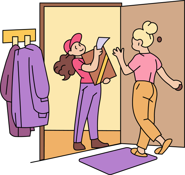 快递包裹送到女士家门口图片下载