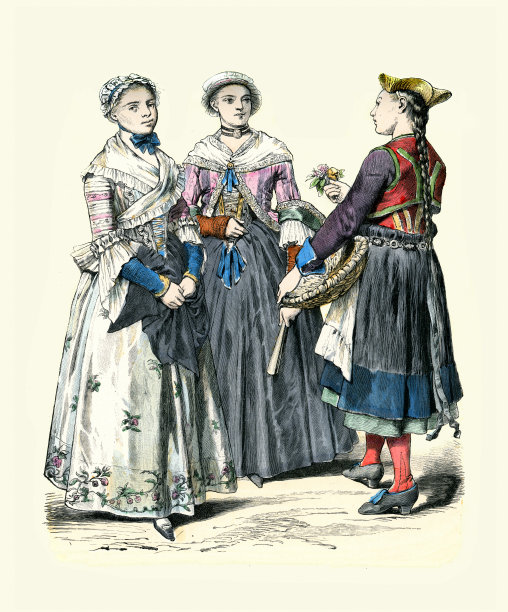 18世纪的女性时装，德国，路德维希堡，慕尼黑和黑森林，德国，历史时期的服装图片下载