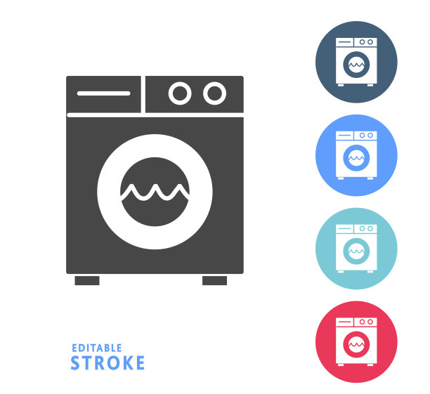 家用洗衣机的图标设置与多色的圆圈图片下载