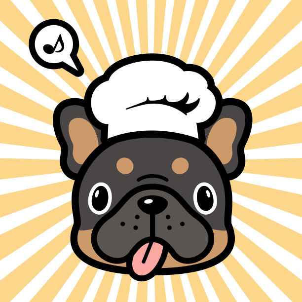 戴厨师帽的法国斗牛犬幼犬角色设计图片下载