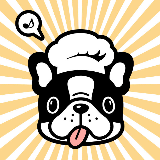 可爱的角色设计的法国斗牛犬小狗戴着厨师帽图片下载