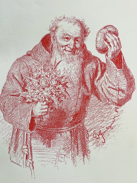 修道院里一个留着长胡子的园丁献上一束花，并举起帽子图片下载