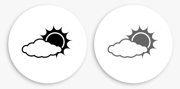 太阳后面的云黑色和白色圆形图标图片下载