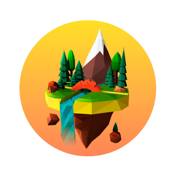 有景观、山、林、桥、瀑的飞岛图片下载