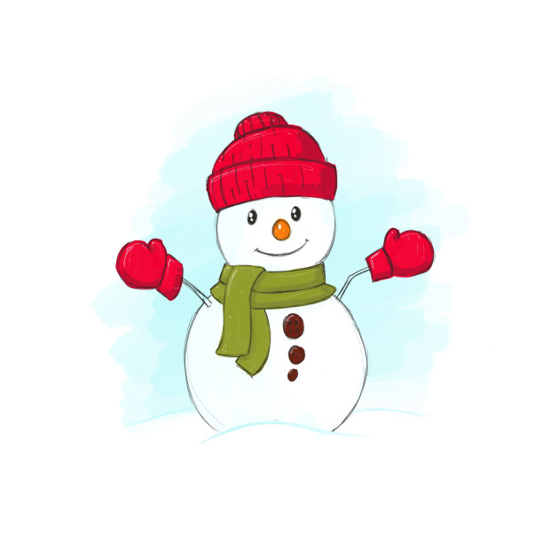 微笑的卡通雪人在雪中图片下载