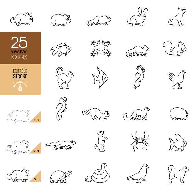 宠物图标集。可编辑的中风图片下载
