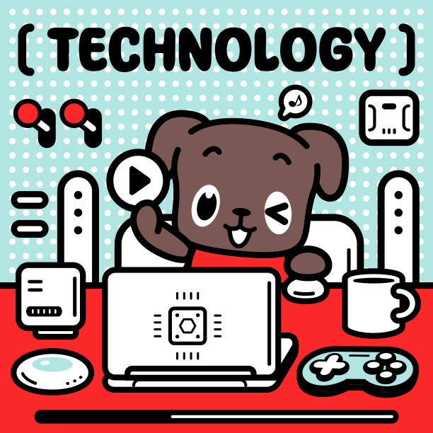 一只可爱的拉布拉多寻回犬坐在书桌前，使用笔记本电脑，享受科技图片下载