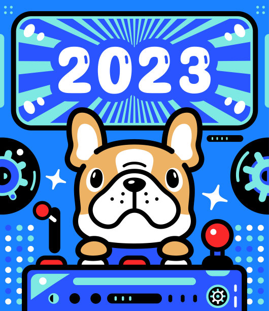 可爱的法国斗牛犬驾驶着宇宙飞船庆祝2023年的到来图片下载