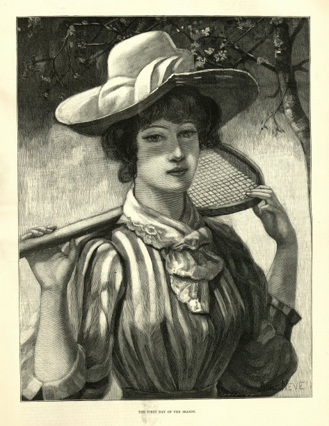 准备打网球的年轻女子，维多利亚体育史，1890年代，19世纪图片下载
