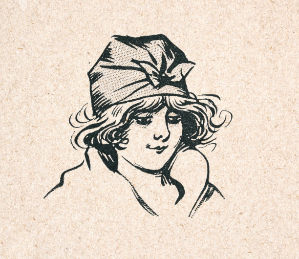 素描美丽的年轻女子短发戴一顶帽子，Belle Époque时期，法国19世纪90年代，19世纪图片下载