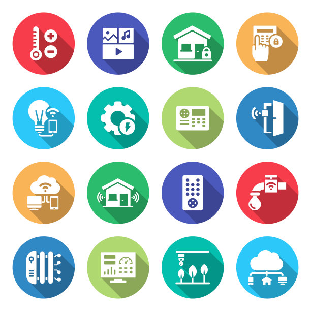 智能家居相关矢量平面图标的简单设置。符号集合。图片下载