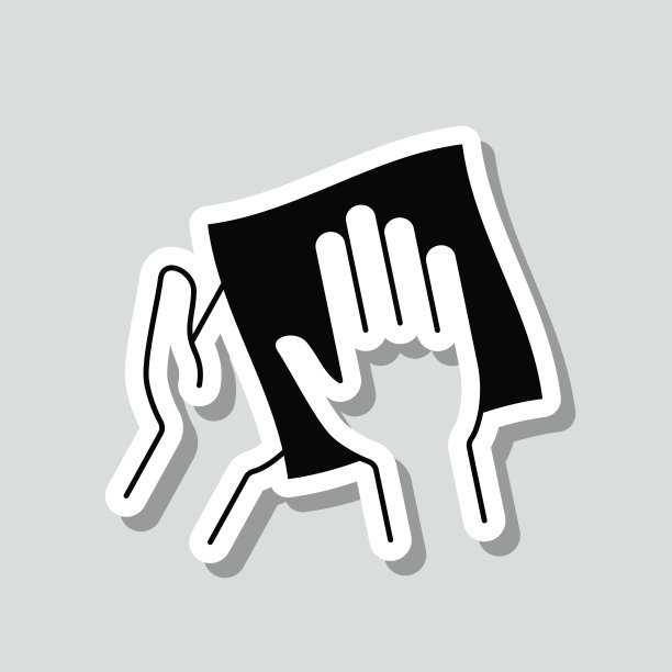 用湿纸巾清洁和消毒双手。灰色背景上的图标贴纸图片下载