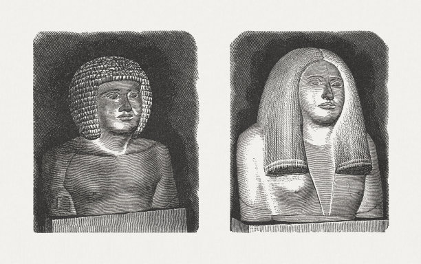 埃及半身像：男女，1879年木刻版画图片下载