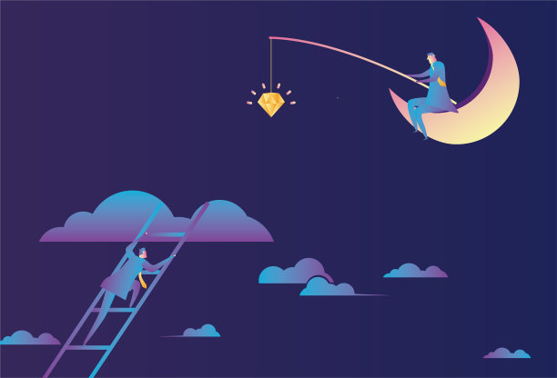 商人坐在月亮上用钻石吸引楼梯攀登者stock插图图片下载