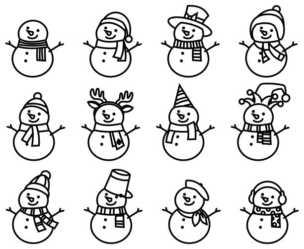 一套圣诞雪人孤立在白色背景。图片下载