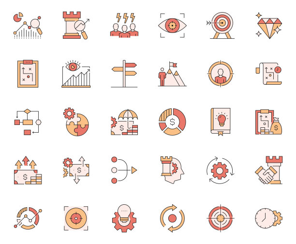 简单的一组业务策略相关的矢量线图标。大纲符号集合。图片下载