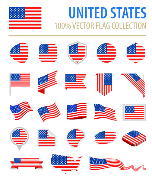 美国-旗帜图标平面矢量集图片下载