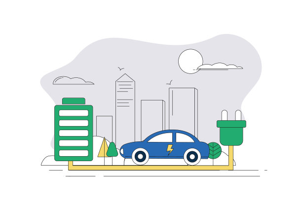城市，汽车充电。节能、新能源环保概念图。图片下载
