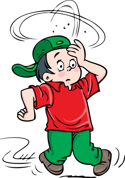 头晕。这个男孩在他的脑海里旋转。图片下载