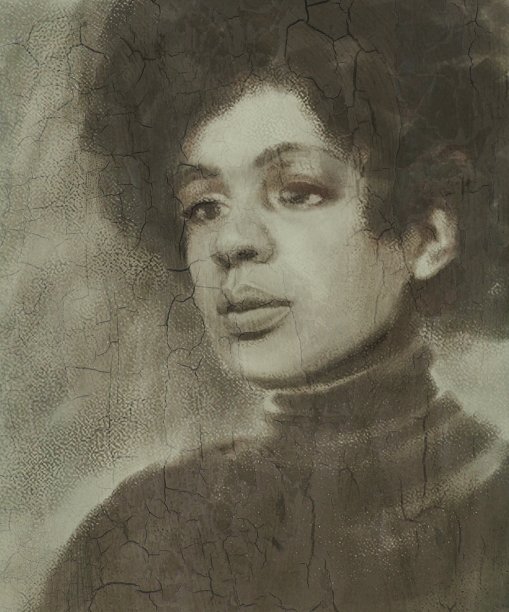 画风如画的黑人女子，一头乌黑浓密的头发，风格复古图片下载