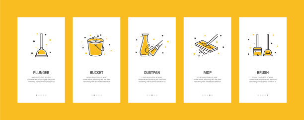 带平面图标的移动应用程序页面屏幕。用户体验，用户界面设计模板矢量插图图片下载