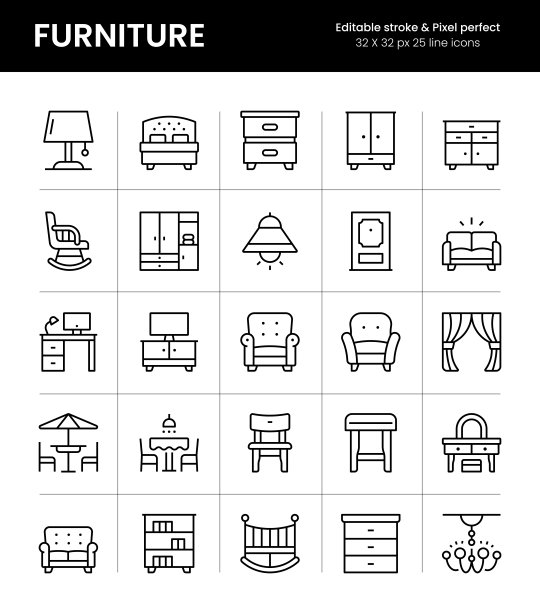 家具可编辑描边线条图标图片下载