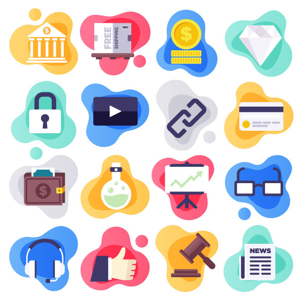 在线业务战略与创新平面液体风格矢量图标集图片下载