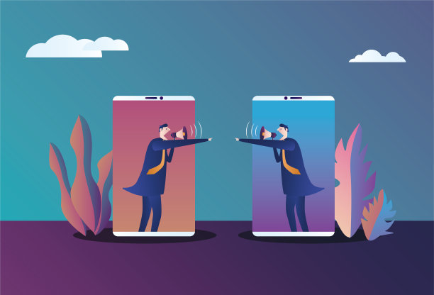 两个商人拿着手机里的扩音器在争吵图片下载