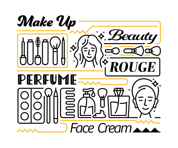 美的对象和元素。线条图标插图集合。图标设置或标题模板。图片下载