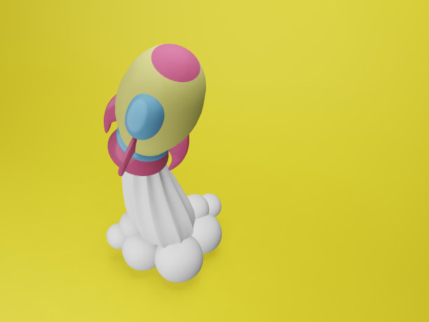 火箭在黄色背景上的简单3D渲染图片下载