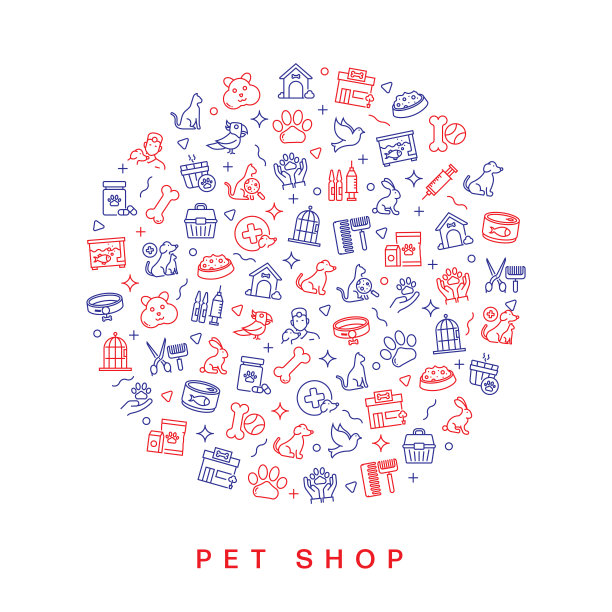 宠物店相关图案设计。现代线条风格设计图片下载