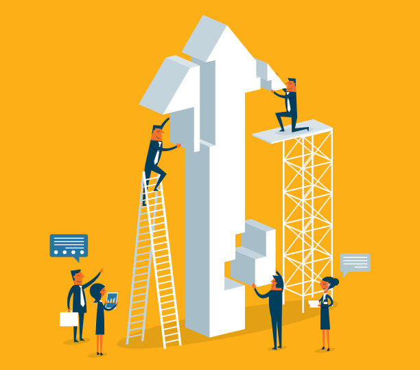 一群人把绿箭标记放在一起图片下载