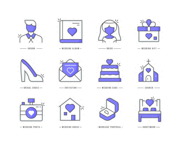婚礼平线彩色图标图片下载