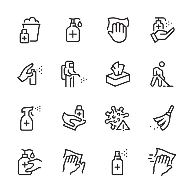 消毒和清洁-轮廓图标集图片下载