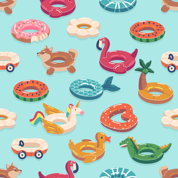 充满活力和动态无缝图案游泳圈，创造一个俏皮和充满活力的泳装设计图片下载