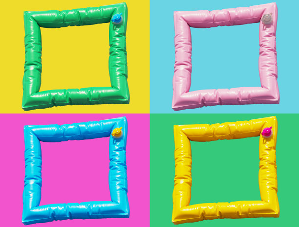 一套游泳圈和床垫。方形框架图片下载