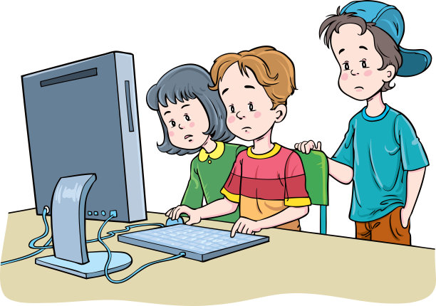 孩子们坐在桌子旁用电脑工作图片下载