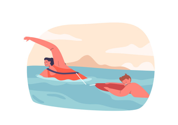海滩警卫角色在浮标上拉着小男孩从水中救出一个孩子。迅速和英勇的行动防止溺水图片下载